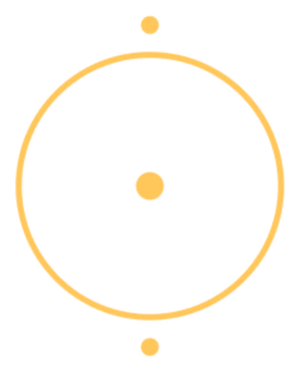 A gold circle with a centre point and a dot above and below, marking the rhythm of a breath
